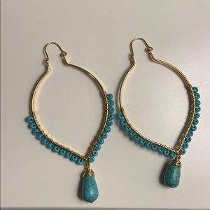 Golden teardrop-faux turquoise earrings